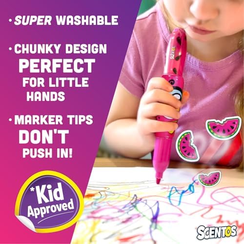 Scentos Scented Jumbo Markers 8 Pack,Fruit Scent, 8 Colors, Different Fruity, Washable Markers for Kids, Kid Approved, Non Toxic Chunky, Design for Little Hands, Back to School Classroom Supplies