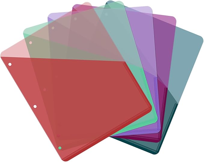 Maitys 5 Pack Binder Pockets 3 Hole Punch Clear Plastic Document Folders Binder Organizer Store Letter Size 8.5 x 11 Inch Paper Folders with Pockets Slash File Jacket for Office (Happy Color)