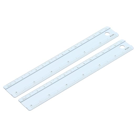 PATIKIL Metal Ruler 6 Inch/15cm, 2 Pcs Aluminum Straight Edge Ruler, Dual Scale Measuring Tool with Inch/Centimeter Scales & Hole for Math Office Drawing Engineering Home, Blue