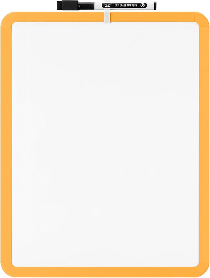 Mr. Pen- Dry Erase Board, 14” x 11” with a Black Dry Erase Marker, Orange Frame, Small Mini White Board for Students, Fridge, Wall, Locker, Includes Double Sided Tapes