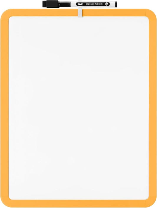 Mr. Pen- Dry Erase Board, 14” x 11” with a Black Dry Erase Marker, Orange Frame, Small Mini White Board for Students, Fridge, Wall, Locker, Includes Double Sided Tapes