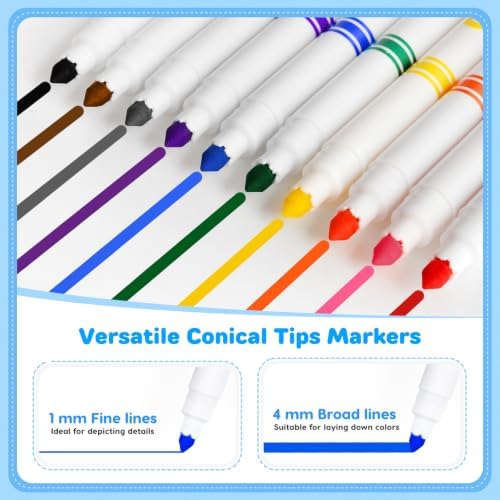12 Pack Washable Markers Bulk with 10 Colors for Kids, School Supplies