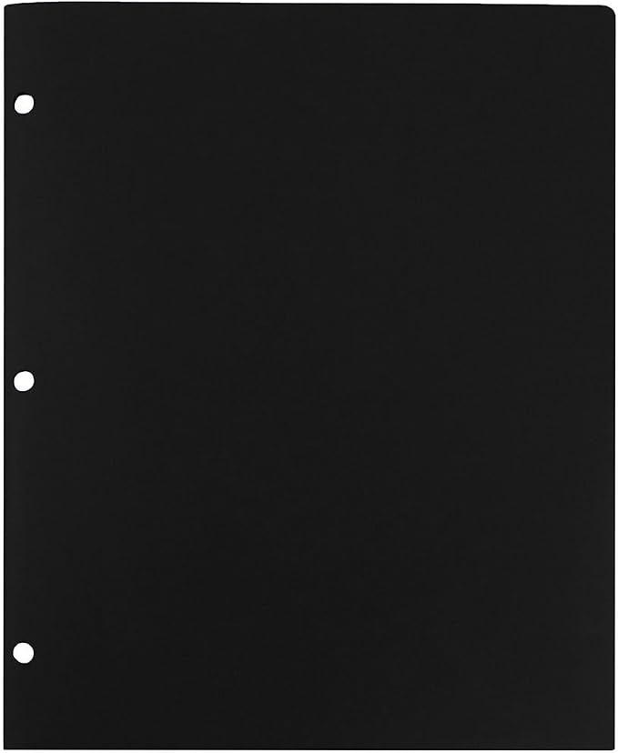 JAM PAPER Heavy Duty Plastic 3 Hole Punch Pocket Folders - Extra Tough School Folders - Black - 6/Pack