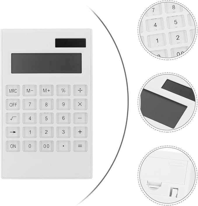 Toddmomy Ultrathin Solar Calculator with Large Keys Portable Electronic Calculator for Office Use White