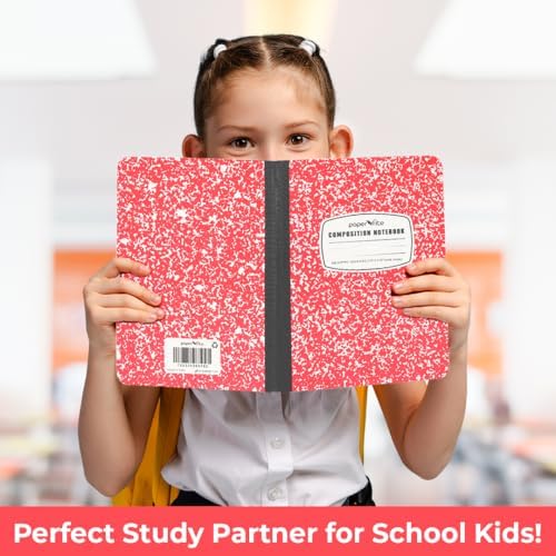 Paper Rite Assorted Marble Composition Notebook Wide Ruled (9.75x7.5 in), 100 Sheets | 200 Pages | For School, Office, Students, Teachers (5, Red)