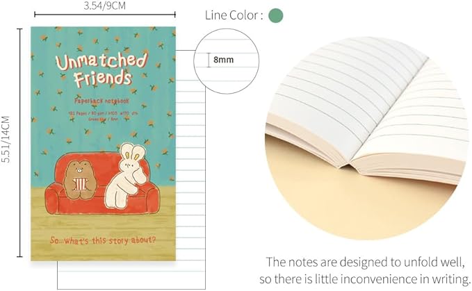 Monolike Unmatched Friends Paperback Line Notebook - 06. Watching movie_Design note, Mini note, Simple note, Notebook, 192 Pages, 4.13x6.69