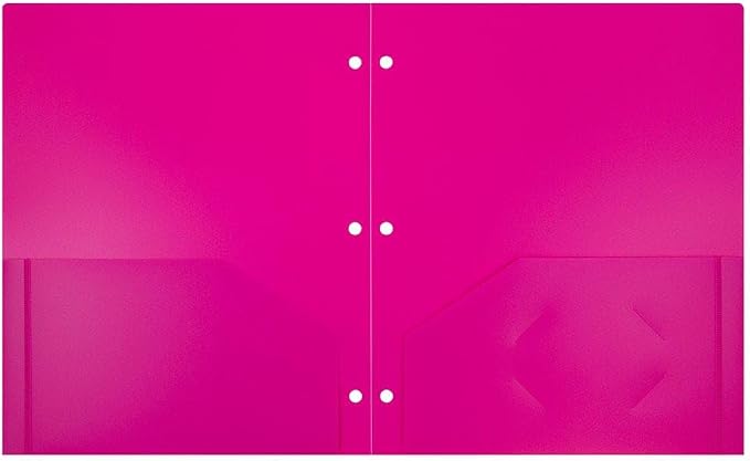JAM PAPER Heavy Duty Plastic 3 Hole Punch Pocket Folders - Extra Tough School Folders - Assorted Fashion Colors - Bulk 144 Folders/Box (24 Assorted Packs of 6)