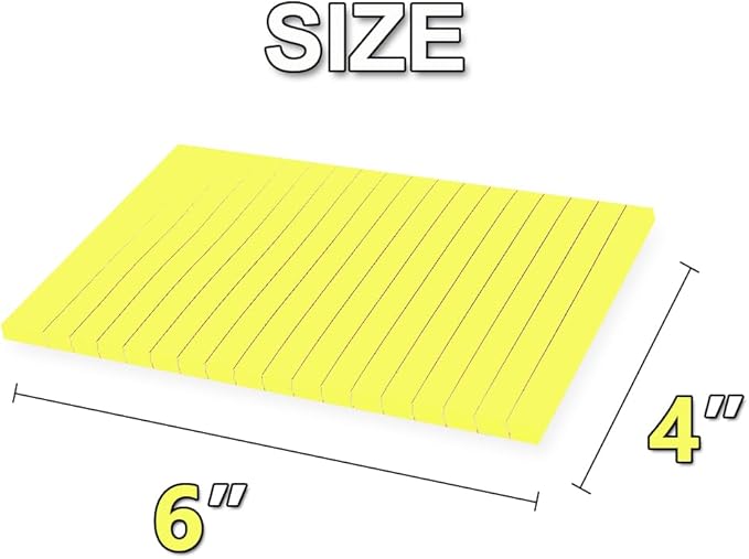 (12 Pack) Lined Sticky Notes 4x6 in,Bright Yellow Large Notepads with Lines,Ruled Stickies Super Sticking Power,Office School Memo Note Pads,Post on Windows Doors,Recyclable,Easy to Write on