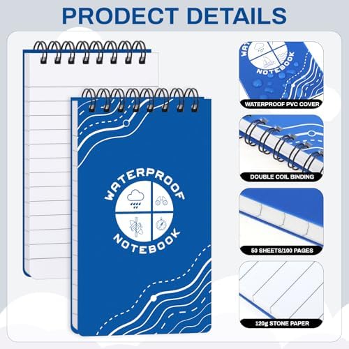Thboxes 6-Pack Waterproof Pocket Notebook, 3" x 5" Top Spiral Small Notepad
