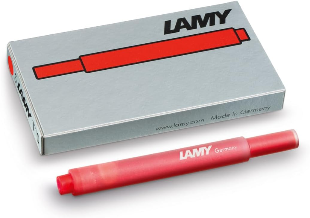 LAMY T10 Ink cartridges with Large Ink Capacity - Suitable for All Lamy Fountain Pen Models - Contents 1.25 ml per Cartridge - 5 Pieces per Pack - Ink Color red