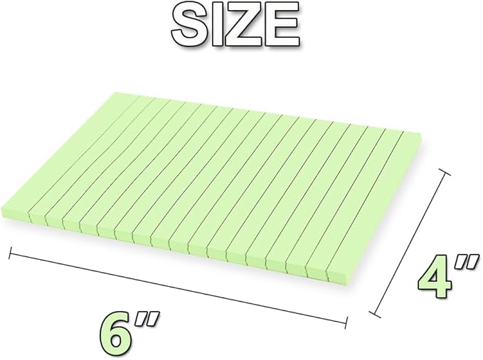 (12 Pack) Lined Sticky Notes 4x6 in,Light Green Large Notepads with Lines,Ruled Stickies Super Sticking Power,Office School Memo Note Pads,Post on Windows Doors,Recyclable,Easy to Write on