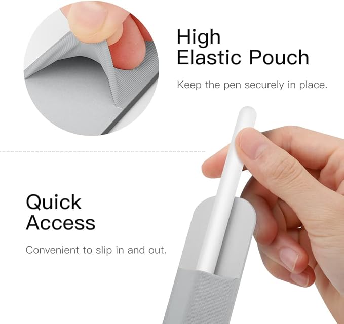 MoKo Pencil Holder Sticker Fit Apple Pencil Pro, iPencil USB-C, Apple Pencil 1st/2nd Generation, Elastic Pencil Pocket Pouch Adhesive Sleeve Attached to iPad Case for Stylus Pens, 2 Pieces Silver Gray