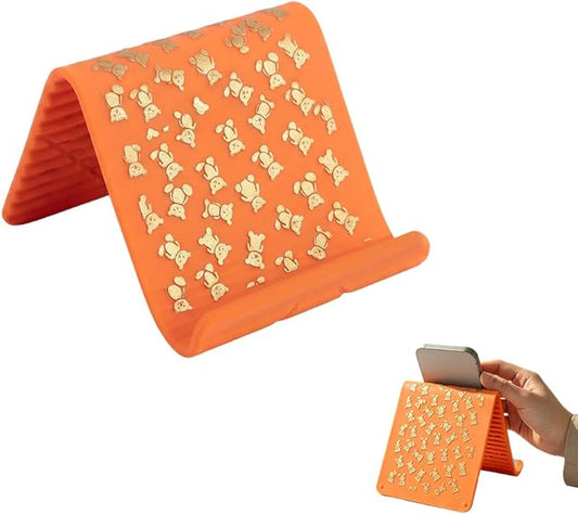 Silicone Phone Stand with Aluminum, Foldable Multi-Angle Adjustable Holder, Anti-Slip Desktop Stand for Phone Tablet Laptop, Portable Roll-Up Stand for Travel & Office (Orange#3)