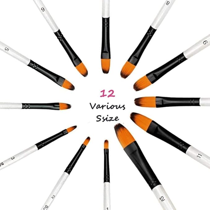 GETHPEN Filbert Paint Brushes Set, 12 PCS Artist Brush for Acrylic Oil Watercolor Gouache Artist Professional Painting Kits with Synthetic Nylon Tips White