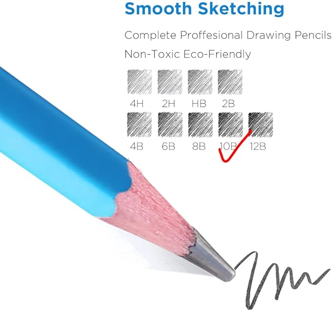 Sketch Pencils for Drawing, 12pcs Professional Art Drawing Pencils for Shading, Sketching & Doodling | Graphite Pencil for Artists & Beginners - 10B