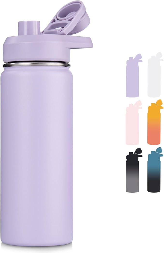 Fijinhom 18 oz Insulated Water Bottle with Handle, 304 Stainless Steel Water Bottles with Wide Mouth, Double Wall Vacuum Sports Water Bottle, BPA Free, Keep Cold and Hot, Purple