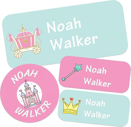 Waterproof Custom Name Stickers (135 Labels) - Personalized Daycare Labels for Clothing, Water Bottles, Lunch Boxes & School Supplies - Ideal for Camp & Daycare - No-Iron (Princess)