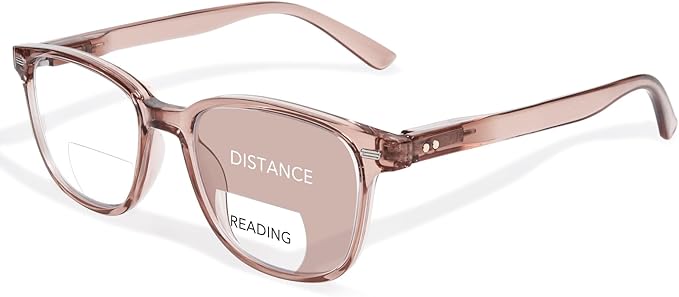 Bifocal Reading Glasses for Women, Blue Light Blocking Computer Readers with Spring Hinges, Retro Square Frame