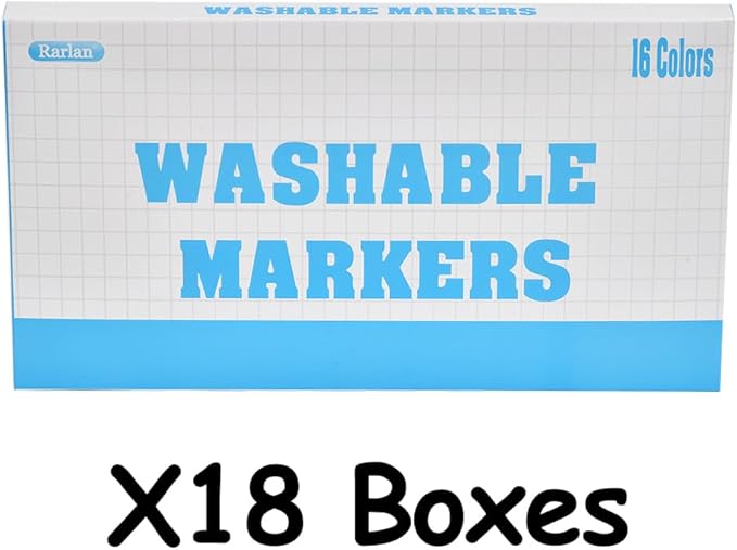 Rarlan Washable Markers Bulk for Kids, Classroom Pack, 16 Colors, 18 Boxes, 288 Count