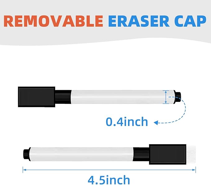 50 Pcs Black Magnetic Dry Erase Markers with Eraser Cap, White Board Mini Dry erase Markers Bulk, Fine Point Tip Student White Board Markers for Teachers Office School Supplies