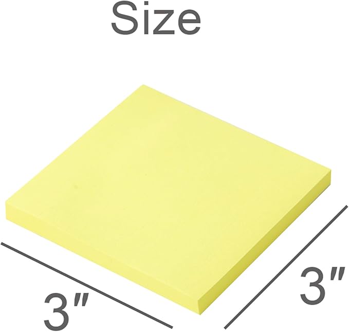 (24 Pads) Sticky Notes 3x3 in Yellow, Strong Adhesive, Clean Removal, Recyclable, Self-Stick Pads, Easy to Post for Home, Office, Notebook