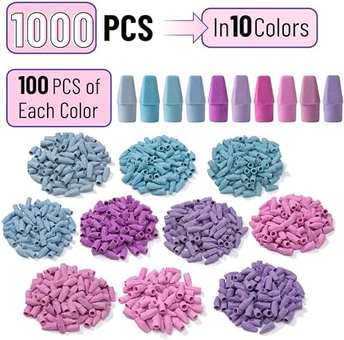 Mr. Pen- Bulk Pencil Erasers Toppers, 1000 Pack, Colorful, Latex Free