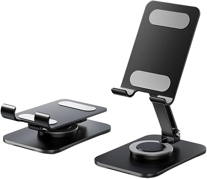 Carbon Steel Desktop Phone Stand Foldable Adjustable with Rotating Base for Video Calls Phone Tablet Portable Foldable Adjustable Desktop Rotating Desk Video Calling Online Learning Movie Hands