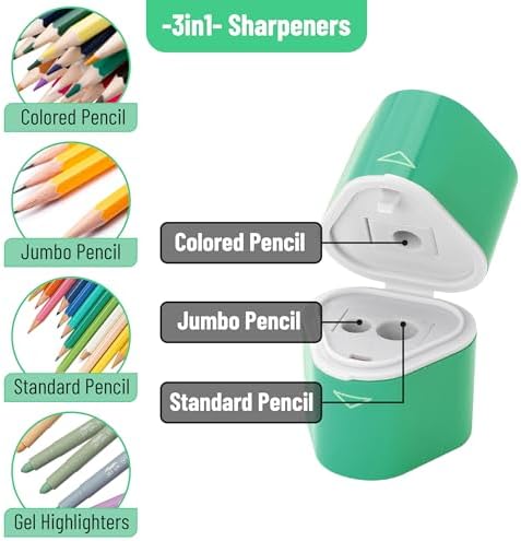 Mr. Pen- Pencil Sharpeners Manual, 6 Pack, 3 Holes, Colorful