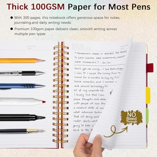 Hardcover Spiral Notebook with Tabs & Dividers, 8.5"x11" 5 Subject