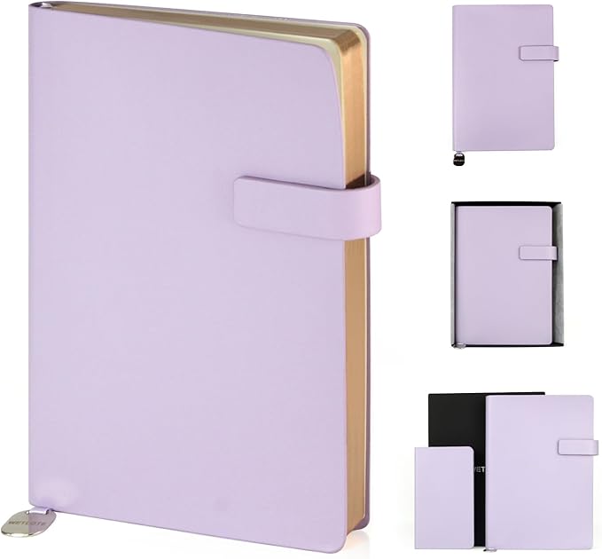 Softsided Notebook - 5.7"x 8.4" - upgraded texture, classic line design, paper for smooth writing, elegant hangtag detail, with box, perfect for both gift and personal use(Light Purple)