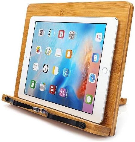 Adjustable Bamboo Book Stand Holder Tray Cookbook Reading Desk Sturdy Lightweight Bookstand-Textbooks Bookstands Music Books Reading Rest (Solid（11.2" x 8.3"）)