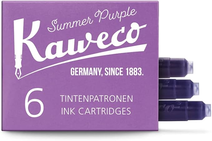 Kaweco Fountain Pen Ink Cartridges Summer Purple Pack of 6 | Premium Ink with Short Standard Cartridges in Purple | Vegan Cruelty Free Water Soluble Calligraphy Lettering Writing