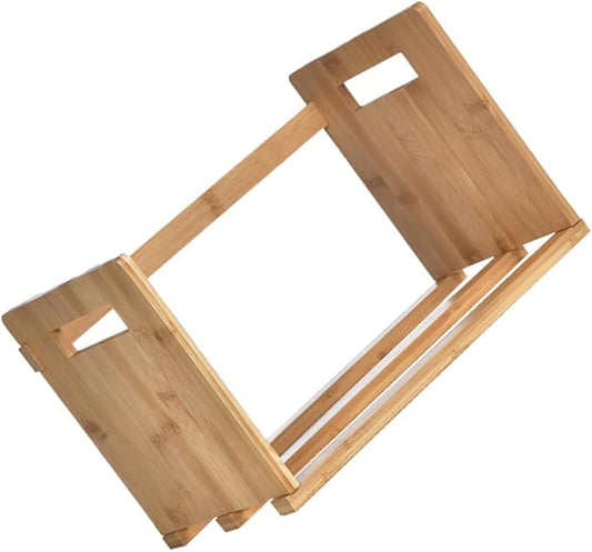 Homoyoyo Bamboo Desktop Book Storage Rack Expandable Bookend for Office and Home Retractable Organizer Shelf Natural Wood Finish Suitable for Books and Magazines
