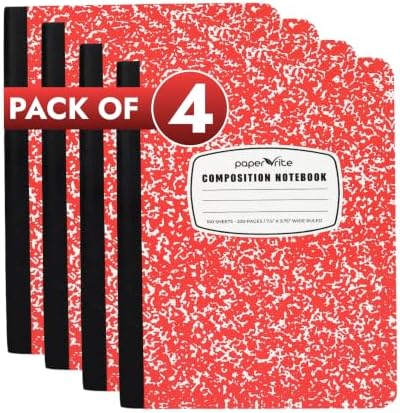 Paper Rite Assorted Marble Composition Notebook Wide Ruled (9.75x7.5 in), 100 Sheets | 200 Pages | For School, Office, Students, Teachers (4, Red)