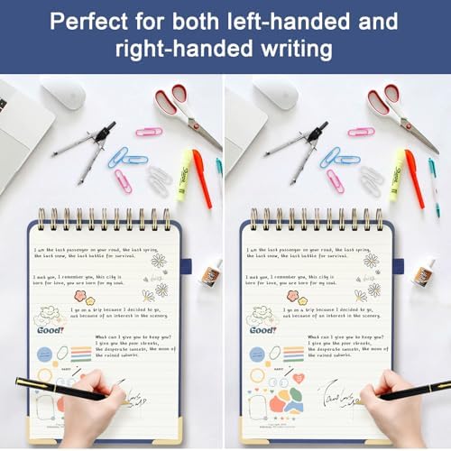 A5 Top Spiral Notebook, Tree Pattern Large Leather Hardcover Left Handed journal, 240 Pages 100 Gsm Lined Paper Top Bound Steno Pads for Work, School, Travel Writing - Navy Blue, 5.9" x 8.5"