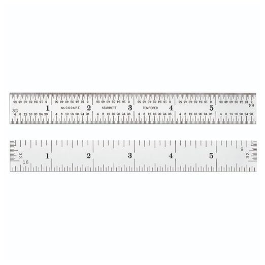 Starrett Spring Tempered Steel Rule with Satin Chrome Finish, Quick Reading and Inch Graduation - 6" Length, 4R Graduation Type, 3/64" Thickness - C604RE-6