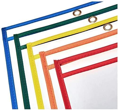 Amazon Basics Heavy Duty Dry Erase Job Ticket Holders, Document Protectors with Clear Plastic Film and Multicolored Fabric Edge, 8.5" x 11", Pack of 25