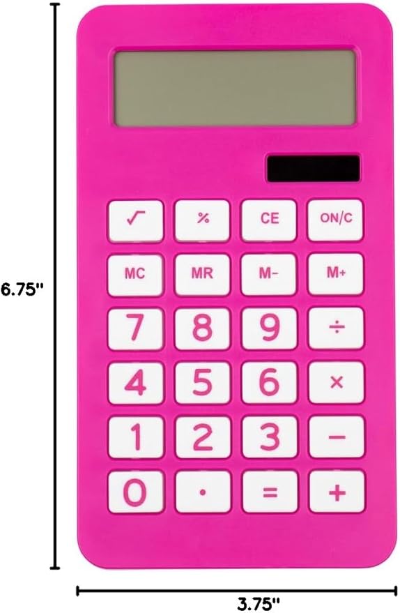JAM PAPER Desktop Calculator - 10 Digit LCD Display - 3 3/4 x 6 3/4 Inches - Fuchsia Pink - Bulk 10/Pack
