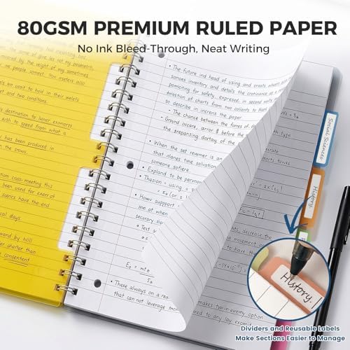 Koogel Spiral Notebook with Tabs, 5 Subject Spiral Notebook Wide Ruled with Removable Dividers, 200Pages Lined Journals for Women Journals Note Taking Work School Gifts, 8.5x11Inch, Green