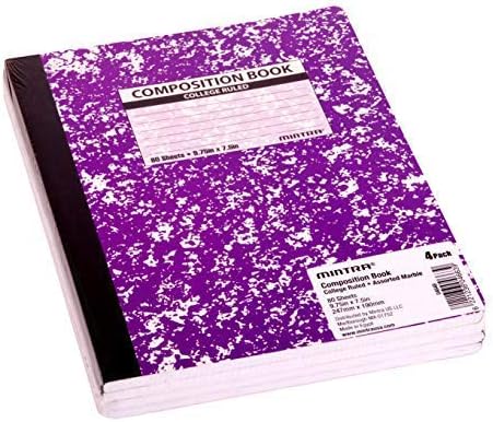 Mintra Office Composition Books - Sturdy Flexible Cover (4 Pack, Assorted Marble Comp - College Ruled)