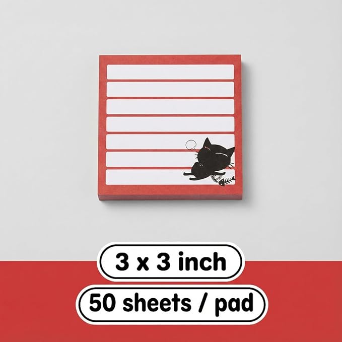 Cute Sticky Notes 9 Pack, 3x3 Inch Adhesive Memo Pads 450 Sheets, Lined and Blank, Kawaii Kitten Stationery, Funny Cat Lover Gifts for Women, Office Desk School Supplies