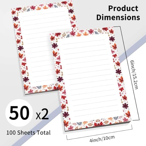 2 Pack Lined Sticky Notes 4x6 in, Cute Self-Stick Notepads with Lines, Large Memo Pads Strong Adhesive for Office, Home Cute Colorful Leaf