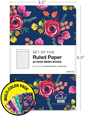 Elan Publishing Company Assorted Pattern Field Memo Notebooks, 3.5x5.5 in Ruled Lined Office Notepads for Nurses, Teachers, and Students, Small and Easy to Carry Pocketbook, Quick Note Taking, 5 Pack