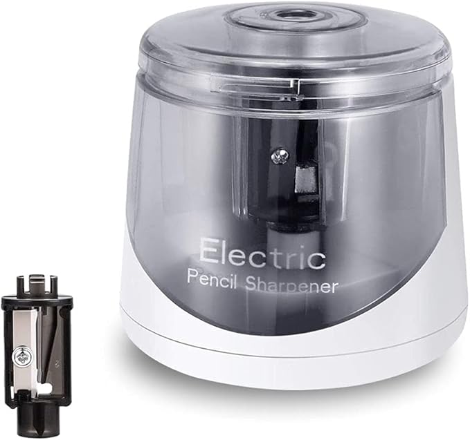 Electric Pencil Sharpener, Battery Operated for Kids Artists Adults, Automatic Sharpen for 2B/HB/Colored Pencils, Portable for Classroom (White)