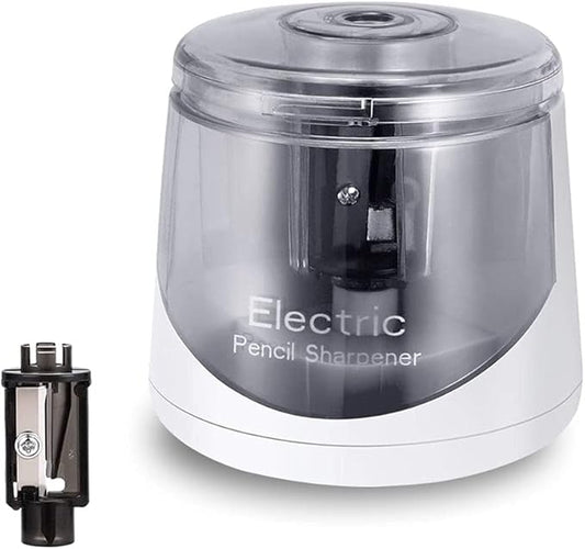Electric Pencil Sharpener, Battery Operated for Kids Artists Adults, Automatic Sharpen for 2B/HB/Colored Pencils, Portable for Classroom (White)