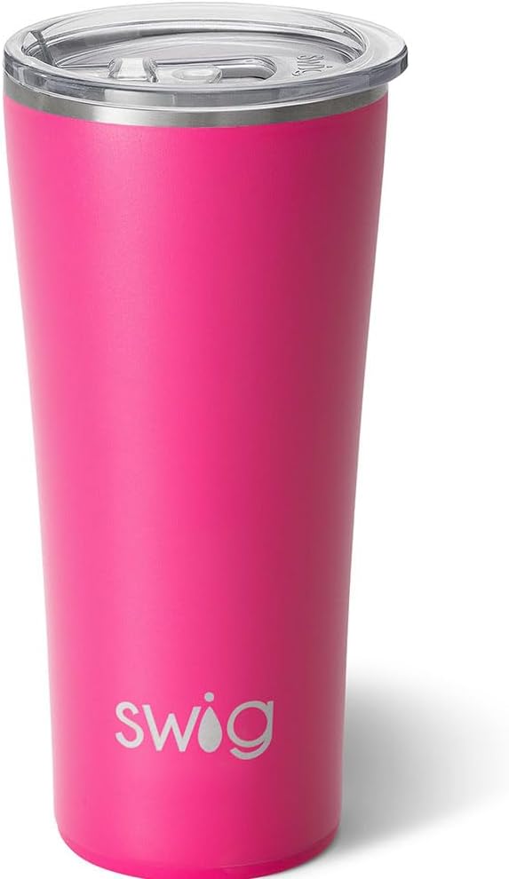 Swig Life 22oz Insulated Tumbler, Travel Coffee Tumbler with Lid, Cup Holder Friendly Travel Coffee Mug, Stainless Steel (Hot Pink)