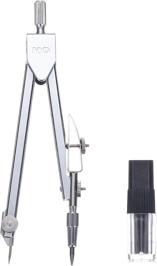 M&G Compass for Geometry, Metal Compass with Extra Leads Geometry Math Drafting Drawing Measuring Tools for Classroom Office Supplies, Silver Tone