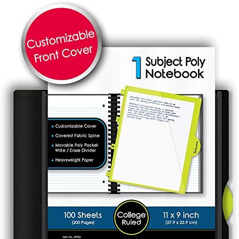 iScholar iQ 1-Subject Poly Cover Wirebound Notebook, College Ruled, 11 x 8.5 Inch Sheet Size, 100 Sheets, Cover Color May Vary (59902)