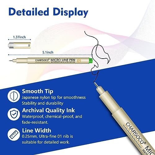 01 Micro Pen, Fine Point Pen with 36 Colors, Waterproof Archival Ink, 0.25mm Fineliner Ink Pens for Artist Illustration, Sketching, Anime, Manga, Technical Drawing and Scrapbooking