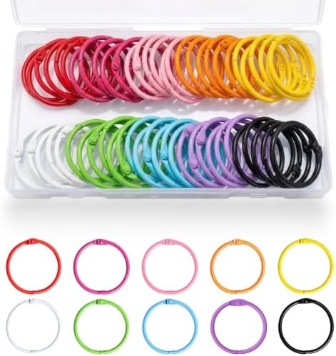 60 PCS Binder Rings 1 1/5", Colorful Metal Book Ring Clips, Loose Leaf Paper Rings for Crafts, Small Metal Key Rings for Index Cards, Open Card Rings Notebook Rings for Office School Home, 10 Colors